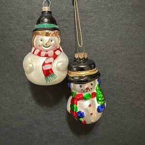 Set of 2 hand blown glass snowmen